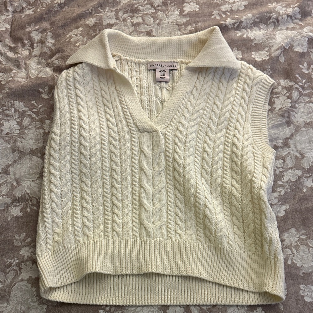 Sincerely Jules Cream Cable Knit V-Neck Sweater Vest